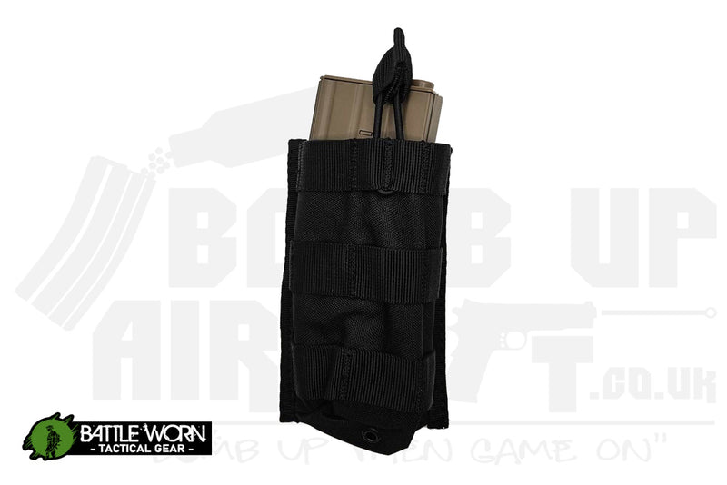 Battleworn Tactical Single Mag Pouch - Bungee Retention - Black