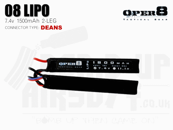 Oper8 7.4v 1500mah Split Style Li-Po Battery - Deans