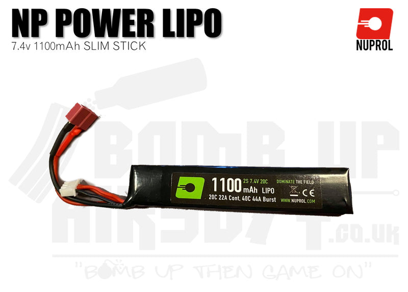 Nuprol NP Power LiPo Battery 1100mah 7.4v 20c Slim Stick (8127) - Deans