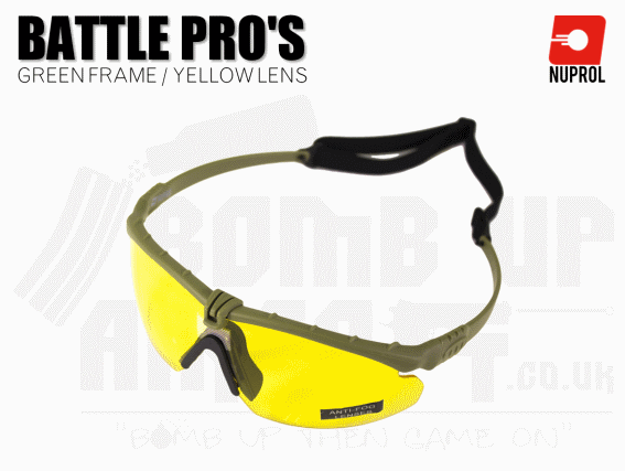 Nuprol PMC Battle Pro Eye Protection With Inserts - Green Frame/Yellow Lens