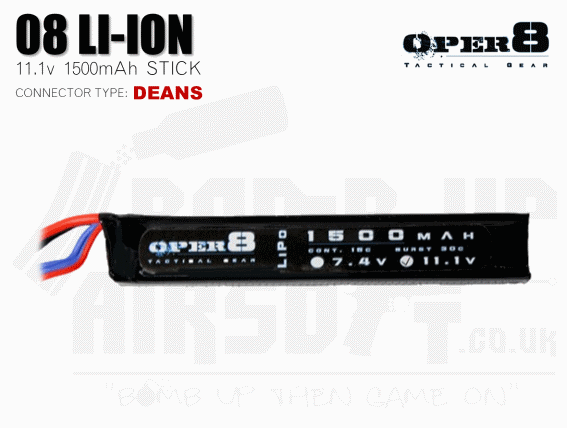 Oper8 11.1v 1500mah Stick Style Li-Po Battery - Deans