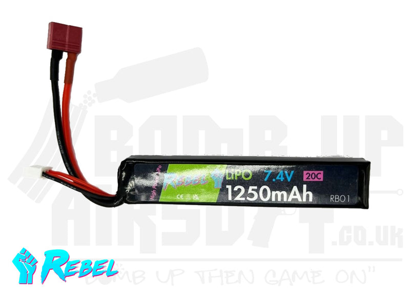 Rebel Battery - 1250mAh Lipo 7.4V 20C Stick - Deans