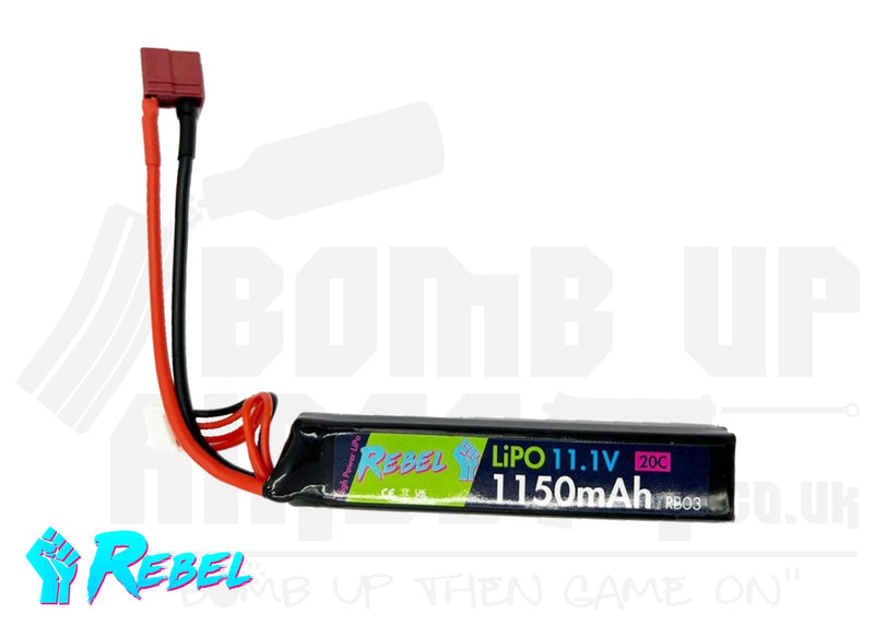 Rebel Battery - 1150mAh Lipo 11.1V 20C Stick - Deans