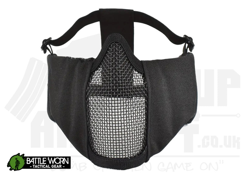 Battleworn Tactical Lower Mesh Face Mask With Ear Protection - Black