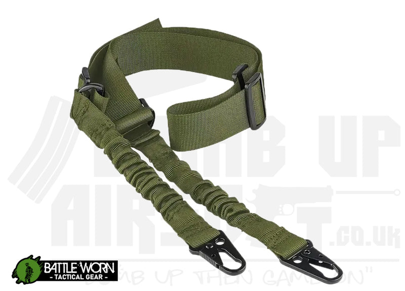 Battleworn Tactical Adjustable Two Point Bungee Rifle Sling - OD Green