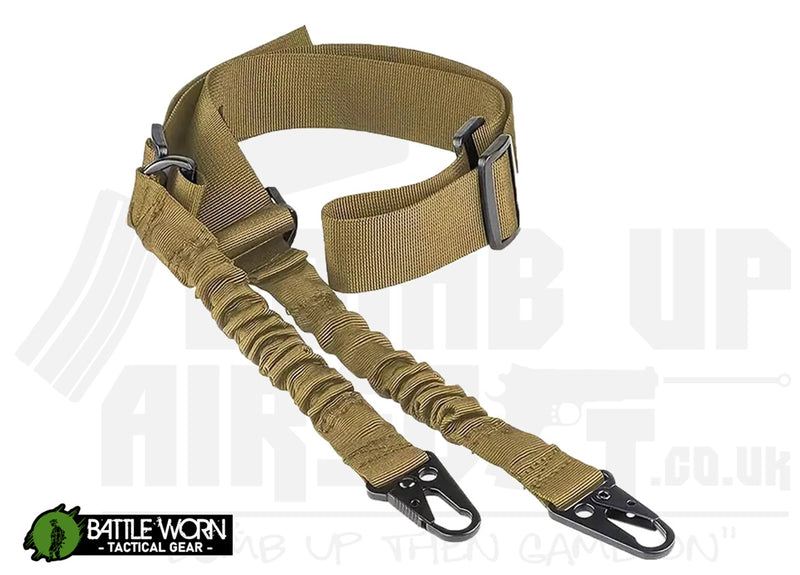 Battleworn Tactical Adjustable Two Point Bungee Rifle Sling - Tan