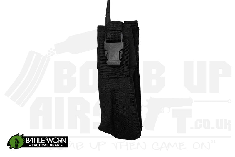 Battleworn Tactical Radio Pouch with Buckle - Black