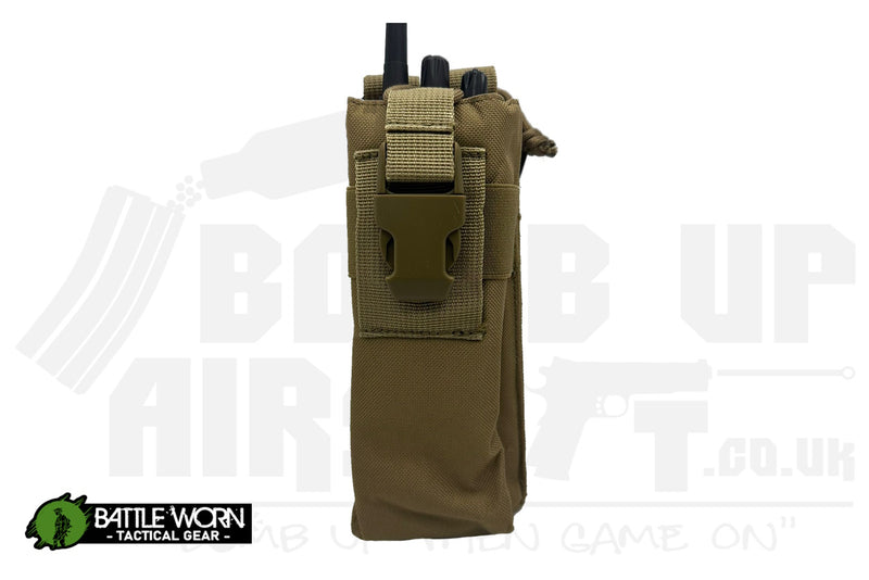Battleworn Tactical Radio Pouch with Buckle - Tan