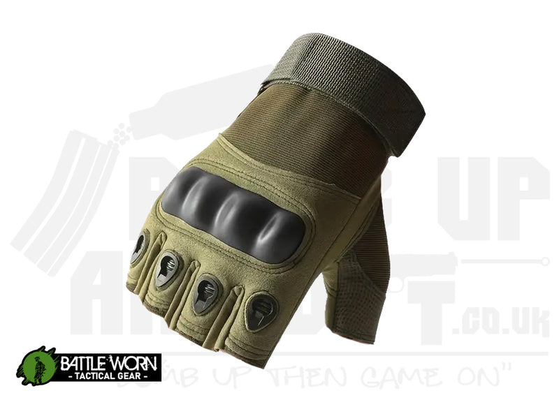 Battleworn Tactical Knuckle Protection Fingerless Gloves - OD Green