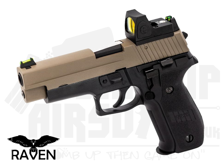Raven R226 (Non Railed) + BDS GBB Airsoft Pistol - Black Frame/Tan Slide