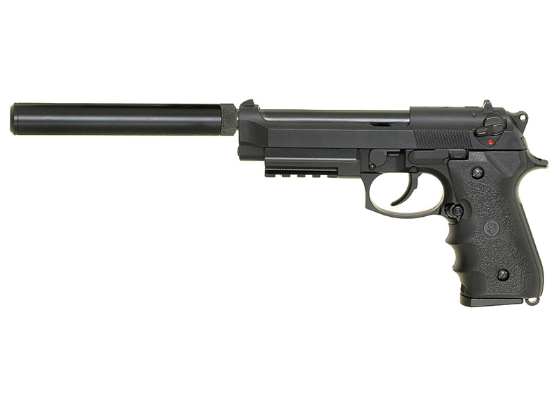 LS M9 Gas Blowback Pistol with Rail and Silencer (Black - GGB-9606T)