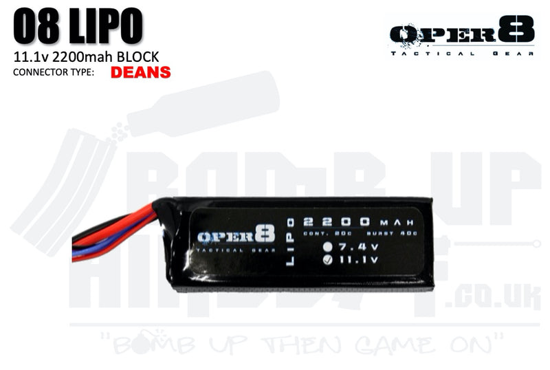 Oper8 11.1v 2200mah Block Style Li-Po Battery - Deans