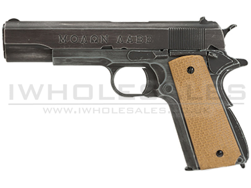 Armorer Works Custom "Molon Labe" 1911A1 Gas Blowback Pistol (Full Metal - Tan Grips - AW-NE2001)