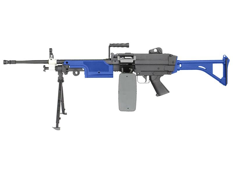 A&K M249 with Sound Control Drum Magazine (Polymer Body - Skeleton Stock - AK-249-MK1-P) (Blue)