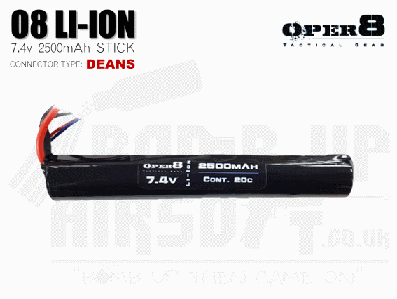 Oper8 7.4v Li-Ion 2500mah Stick Style battery - Deans