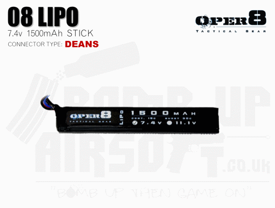 Oper8 7.4v 1500mah Stick Style Li-Po Battery - Deans