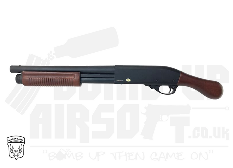 Golden Eagle Real Wood M870 'Sawn Off' Tri-Shot Gas Pump Action Shotgun (Black - 8877RW V2)
