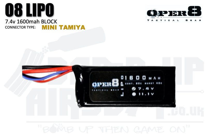 Oper8 7.4v 1600mah Block Style Li-Po Battery - Tamiya