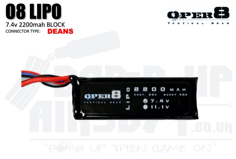Oper8 7.4v 2200mah Block Style Li-Po Battery - Deans