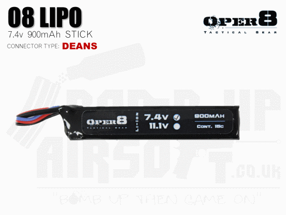 Oper8 7.4v 900mah Mini Li-Po Battery - Deans