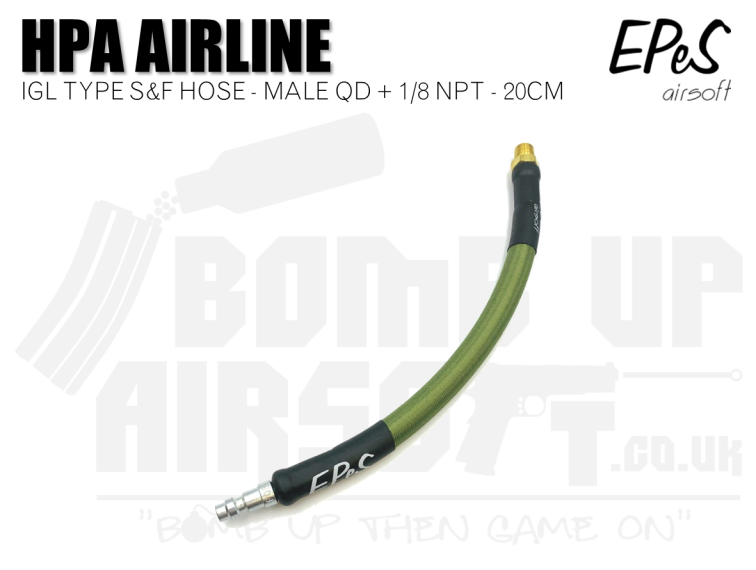 EPes IGL Type S&F Hose for HPA System - Male QD + 1/8NPT - 20cm (OD Green)