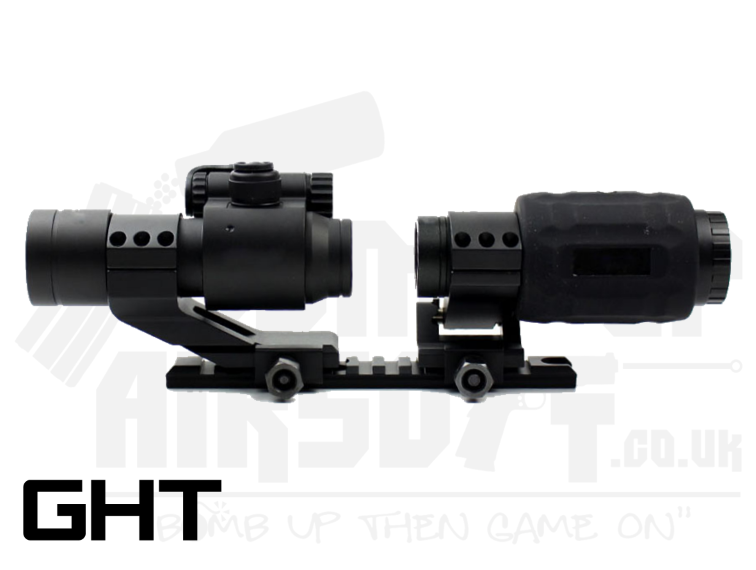 GHT M2 Aimpoint Red/Green Dot Sight Cantilever Mount + FTS Magnifier - Black