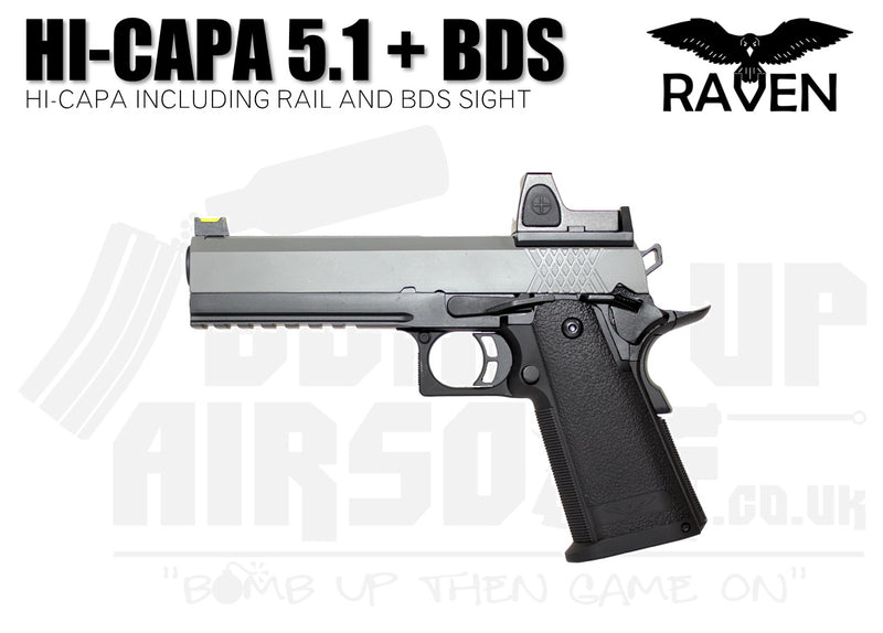 Raven Hi-Capa 5.1 + BDS GBB Airsoft Pistol - Black/Grey
