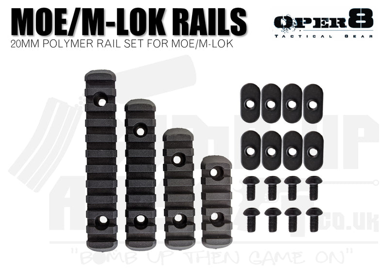 Oper8 MOE/M-Lok Polymer 20mm Rail Set - Black