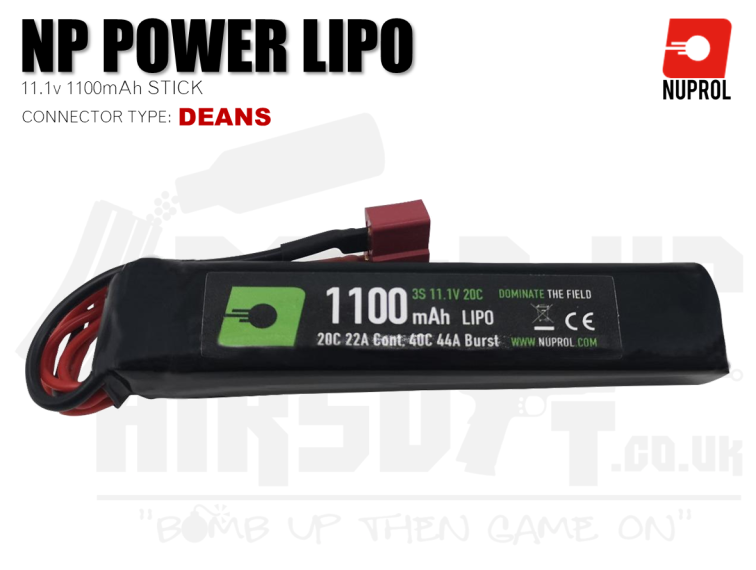 Nuprol NP Power LiPo Battery 1100mah 11.1v 20c Stick (8130) - Deans