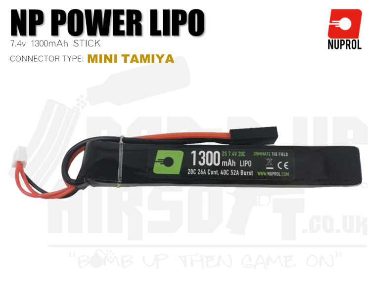Nuprol NP Power LiPo Battery 1300mah 7.4v 20c Stick (8052) - Tamiya