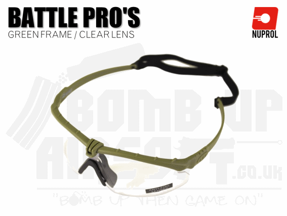 Nuprol PMC Battle Pro Eye Protection With Inserts - Green Frame/Clear Lens