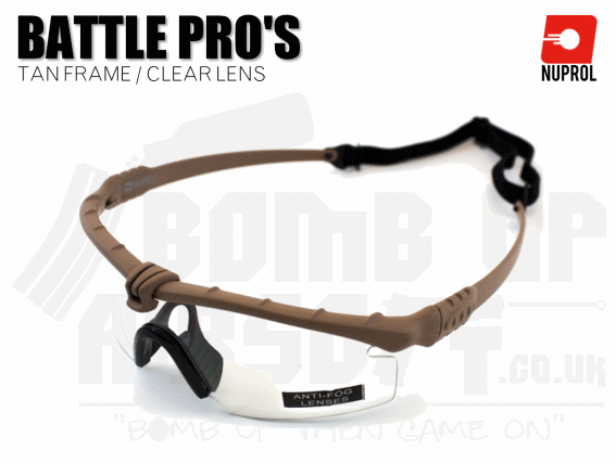 Nuprol PMC Battle Pro Eye Protection With Inserts - Tan Frame/Clear Lens
