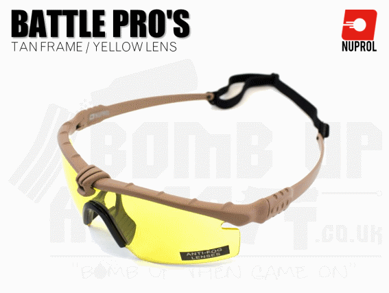 Nuprol PMC Battle Pro Eye Protection With Inserts - Tan Frame/Yellow Lens