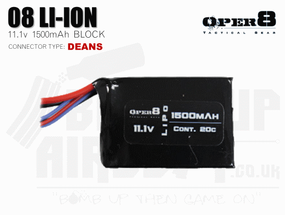 Oper8 11.1v 1500mah Block Style Li-Po Battery - Deans