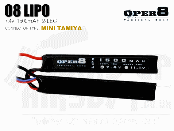 Oper8 7.4v 1500mah Split Style Li-Po Battery - Tamiya