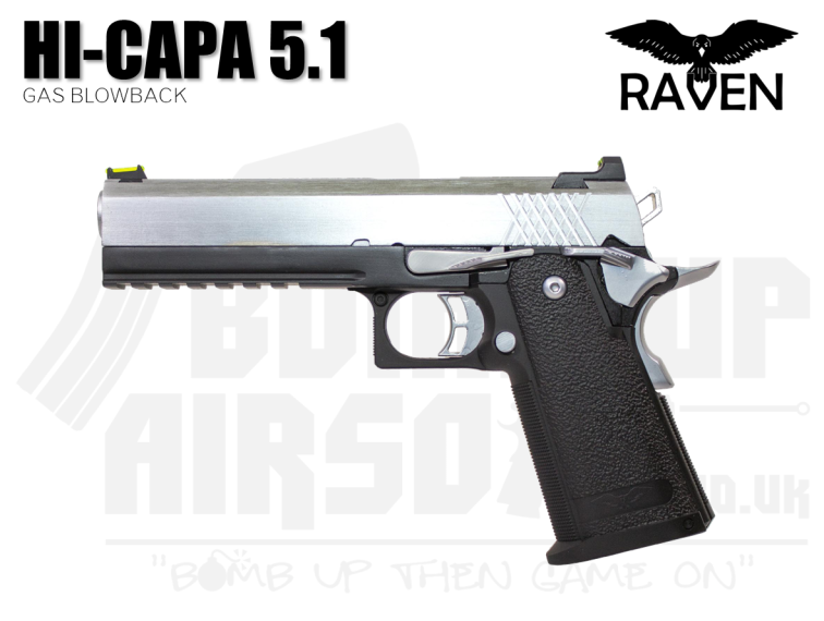 Raven Hi-Capa 5.1 GBB Airsoft Pistol - Black and Chrome