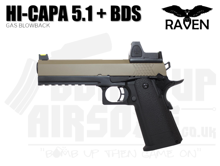Raven Hi-Capa 5.1 + BDS GBB Airsoft Pistol - Black/Tan