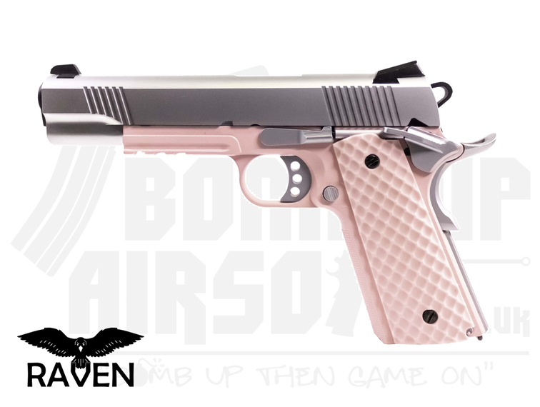 Raven 1911 MEU Railed GBB Airsoft Pistol - Silver/Pink