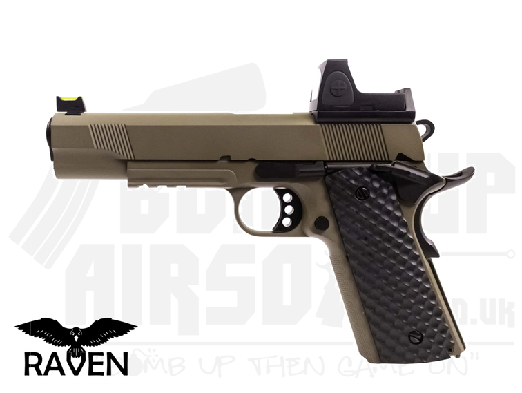 Raven 1911 MEU Railed + BDS GBB Airsoft Pistol - Tan