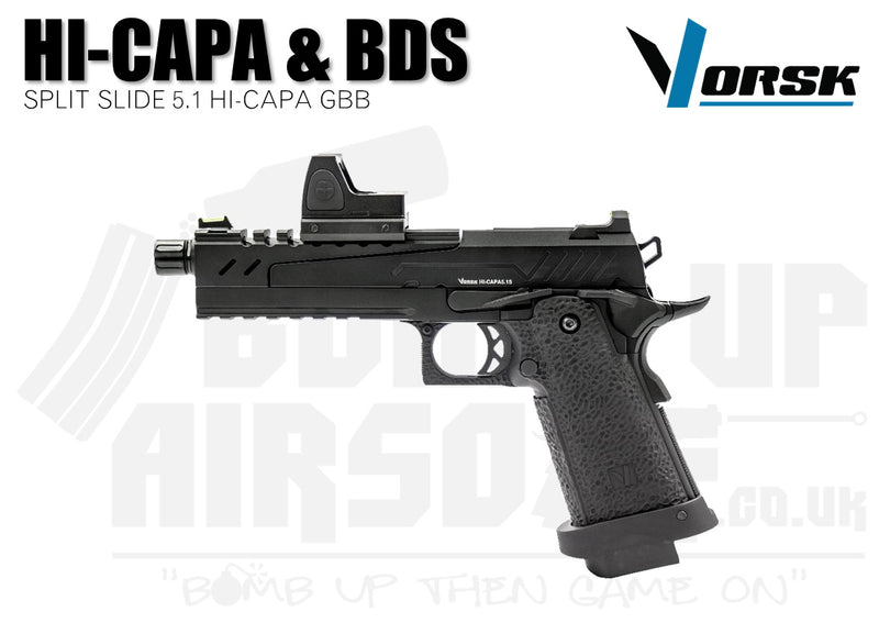 Vorsk Hi-Capa 5.1 Split Slide With BDS GBB Airsoft Pistol - Black