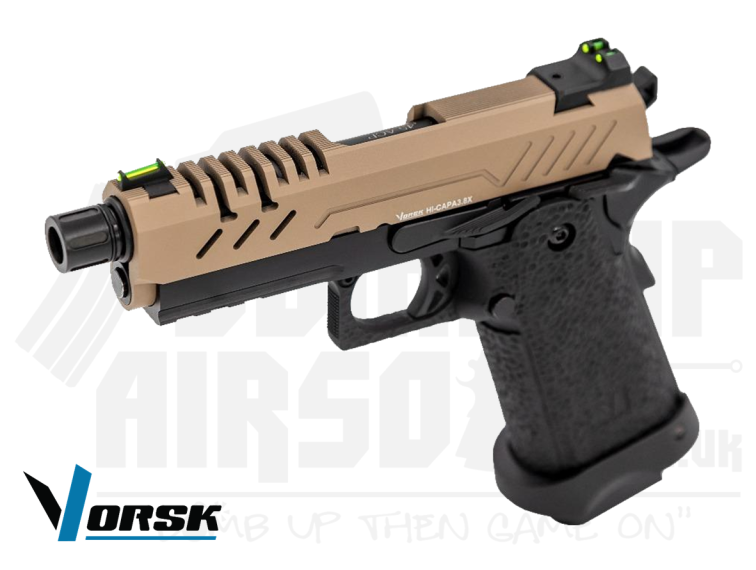 Vorsk Hi-Capa 3.8 Pro GBB Airsoft Pistol - Black/Tan