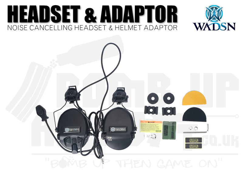 WADSN Noise Cancelling Headset With Helmet Adaptor - Black