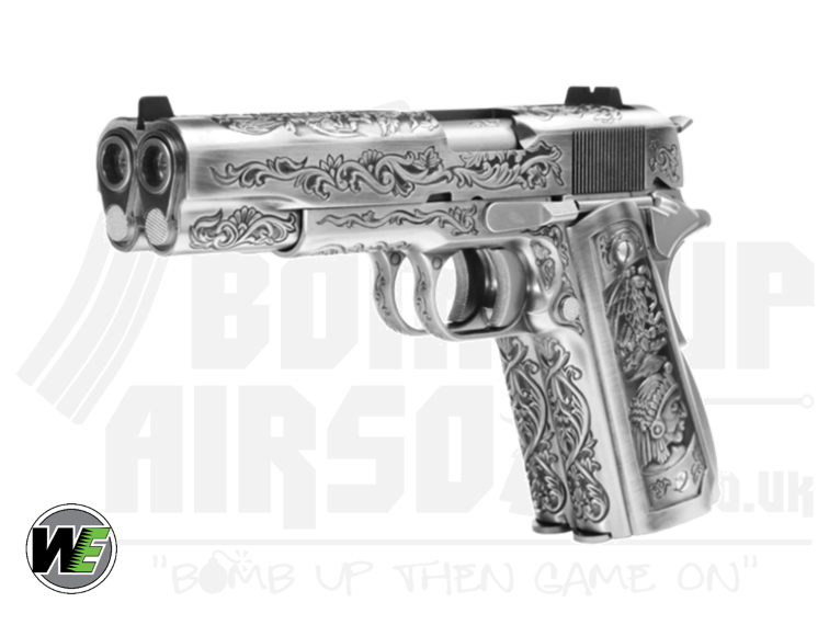 WE 1911 "Mehico Druglord" Double Barrel- Silver GBB Airsoft Pistol