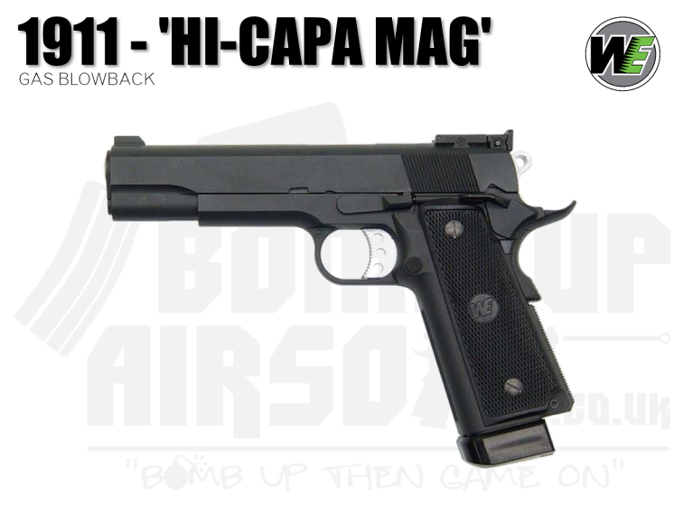 WE 1911 'Hi-Capa Mag' Gas Blowback Pistol (Black Grip - Black)
