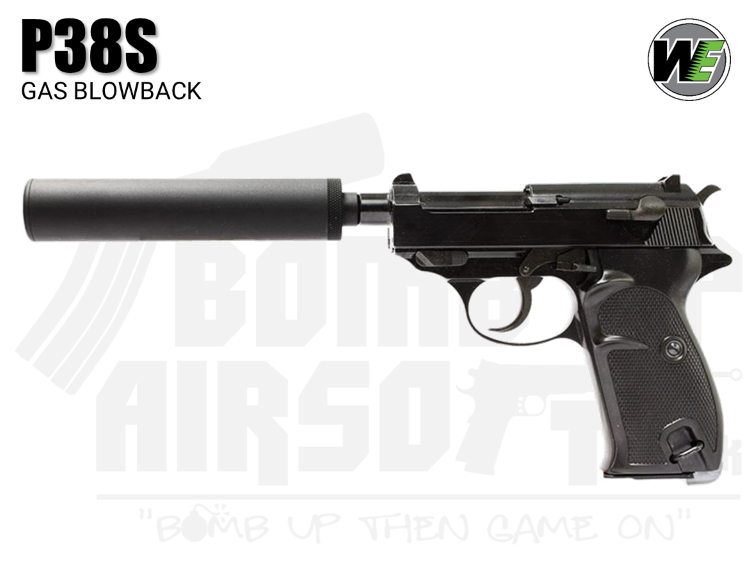 WE P38S with Silencer Gas Blowback Pistol (Black)