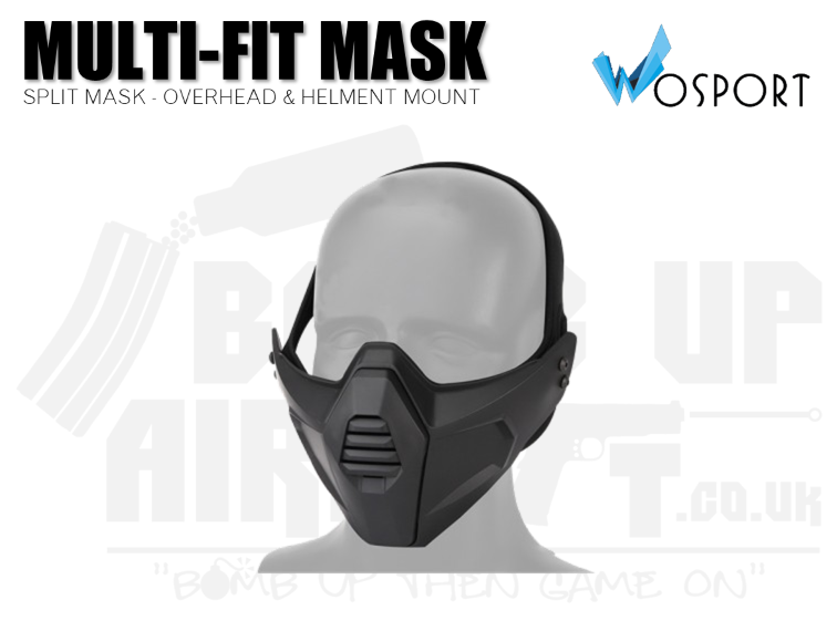 WoSport Multi-fit Split Mask Overhead and Helmet-Mounted - Black