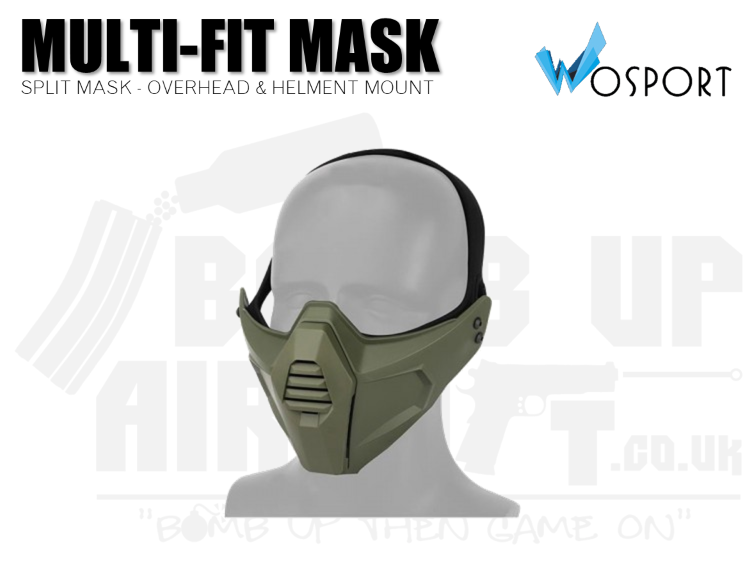 WoSport Multi-fit Split Mask Overhead and Helmet-Mounted - OD Green