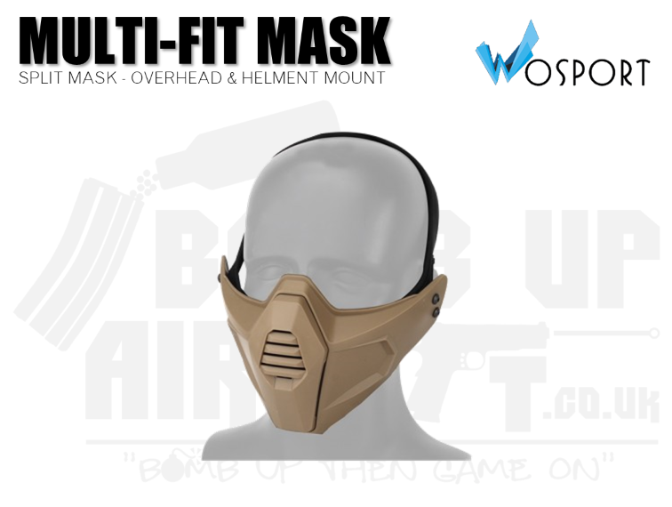 WoSport Multi-fit Split Mask Overhead and Helmet-Mounted - Tan