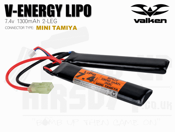 Valken 7.4v 1300mah LiPo Split Style Battery - Tamiya