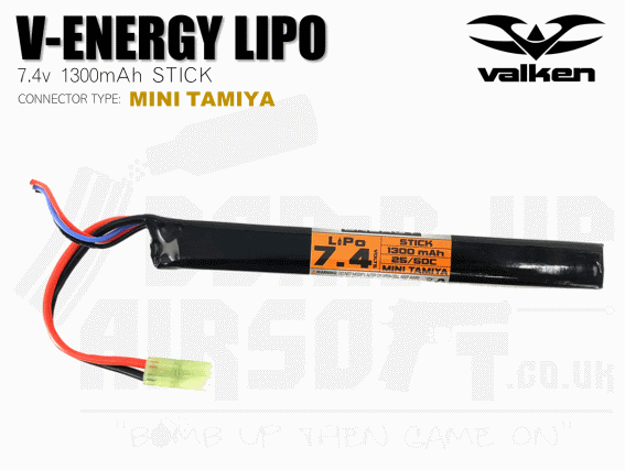 Valken 7.4v 1300mah LiPo Stick Battery - Tamiya